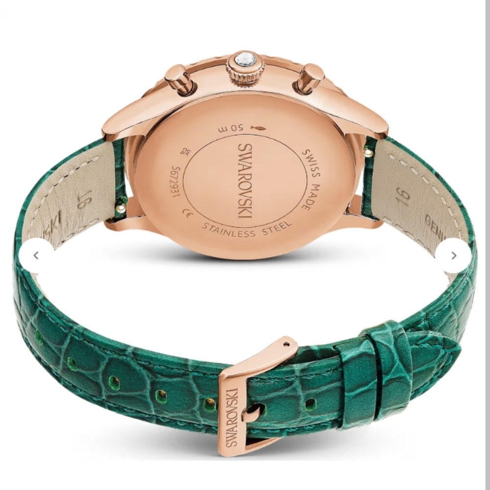 Swarovski Chrono Green Leather Women's Watch - Picture 5 of 12